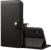 Voor iphone xs max denior v2 luxe auto koeienhuid horizontale flip lederen case met portemonnee (zwart)