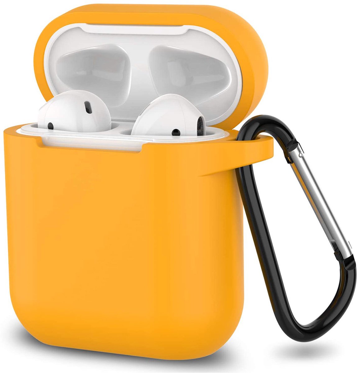 Hoesje geschikt voor Airpods 1 en 2 - Softcase - Sleutelhanger - Cover - Extra dun - Siliconen - Oranje