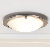 Lindby - plafondlamp - 1licht - glas, metaal - H: 8 cm - E27 - wit gesatineerd, geborsteld staal
