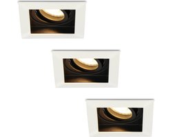 HOFTRONIC - Set van 3 LED inbouwspot vierkant - Kantelbaar Verzonken - Wit - 5W 400 Lumen - GU10 Plafondspot - 2700K warm wit - IP20 voor woonkamer, slaapkamer en gang