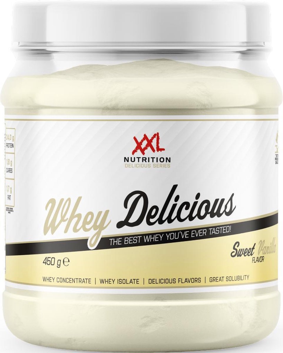 XXL Nutrition - Whey Delicious - Sweet Vanille - Wei Eiwitpoeder met BCAA & Glutamine, Proteïne poeder, Eiwit shake, Whey Protein - 1000 gram