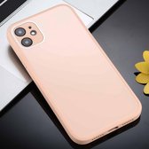 Effen kleur glas + siliconen beschermhoes voor iPhone 11 Pro (roze)