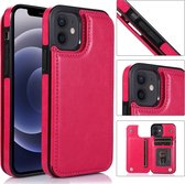 Schokbestendig PU + TPU lederen hoesje met kaartsleuven & houder & fotolijst & portemonnee voor iPhone 12 mini (rosérood)