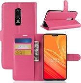 Voor OnePlus 6 Litchi Texture Horizontale Leren Flip Case met Houder & Kaartsleuven & Portemonnee (Magenta)