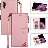 Voor Huawei P20 Rits Multi-kaartsleuven Horizontale Flip PU-lederen hoes met houder & kaartsleuven & portemonnee & lanyard & fotolijst (rose goud)