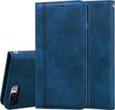 Voor iPhone 8 Plus & 7 Plus Frosted Business Magnetische Horizontale Flip PU lederen tas met houder & kaartsleuf & lanyard (blauw)