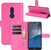 Voor Nokia C3 Litchi Texture Horizontale Flip Leather Case met houder & kaartsleuven & portemonnee (Rose rood)
