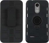 Voor LG K4 (2017) EU-versie 3 in 1 kubus pc + TPU beschermhoes met 360 graden draaien zwarte ringhouder (zwart)
