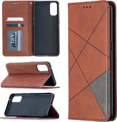 Voor OPPO Reno4 5G Rhombus Texture Horizontale Flip Magnetische Leren Case met Houder & Kaartsleuven (Bruin)