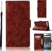 Voor Sony Xperia XZ Premium Retro koperen knop Crazy Horse horizontale flip PU lederen tas met houder & kaartsleuven & portemonnee & lanyard (wijnrood)