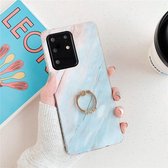 Voor Galaxy A51 Hoge Kwaliteit TPU Glad Marmer met Ring Metalen Strass Beugel Mobiele Telefoon Beschermhoes (Blauw Q7)