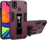 Voor Samsung Galaxy F41 2 in 1 PC + TPU schokbestendige beschermhoes met onzichtbare houder (wijnrood)