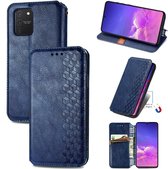 Voor Galaxy M80S / A91 / S10 Lite Cubic Grid Pressed Horizontal Flip Magnetic Leather Case met houder & kaartsleuven & portemonnee (blauw)