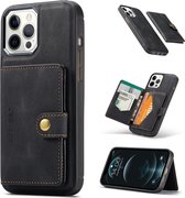 JEEHOOD retro magnetische afneembare lederen tas met portemonnee en kaartsleuf en houder voor iPhone 12 Pro Max (zwart)