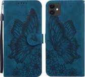 Retro Skin Feel Butterflies Embossing Horizontale Flip lederen tas met houder & kaartsleuven & portemonnee voor iPhone 11 (blauw)