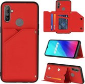 Voor OPPO Realme C3 Skin Feel PU + TPU + PC Achterkant Schokbestendig hoesje met kaartsleuven & houder & fotolijst (rood)