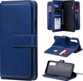 Voor Oneplus Nord multifunctionele magnetische koperen gesp horizontale flip effen kleur lederen tas met 10 kaartsleuven & portemonnee & houder & fotolijst (donkerblauw)