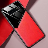 Voor Samsung Galaxy S10 All-inclusive leer + organisch glas beschermhoes met metalen ijzeren plaat (rood)