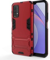 Voor Xiaomi Redmi Note 9 4G PC + TPU schokbestendige beschermhoes met houder (rood)