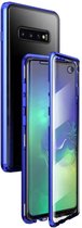 Voor Samsung Galaxy S10 magnetisch metalen frame dubbelzijdig gehard glazen hoesje (blauw paars)