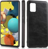 Voor Samsung Galaxy A51 5G Crazy Horse Textured Calfskin PU + PC + TPU Case (Zwart)