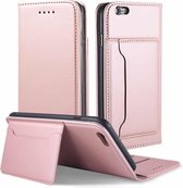 Voor iPhone 6 / 6s Sterk magnetisme Schokbestendig Horizontaal Flip Vloeibaar aanvoelend lederen hoesje met houder & kaartsleuven en portemonnee (roségoud)