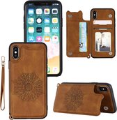 Voor iPhone XS Max Mandala reliëf PU + TPU-hoesje met houder & kaartsleuven & fotolijst & draagriem (bruin)