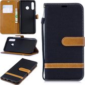 Kleurafstemming Denim Texture Leather Case voor Huawei P30 Lite, met houder & kaartsleuven & portemonnee & lanyard (zwart)