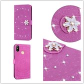 Voor Xiaomi Redmi Note 7 Pressed Printing Sticking Drill Pattern Horizontal Flip PU Leather Case with Holder & Card Slots & Wallet & & Lanyard (Violet)