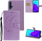 Voor Huawei Nova 5 Plum Blossom Pattern Links en Rechts Flip Leren Case met Beugel & Kaartsleuf & Portemonnee & Lanyard (Paars)