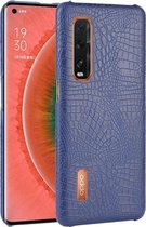 Voor Oppo Find X2 Pro Shockproof Crocodile Texture PC + PU Case (blauw)