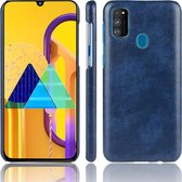 Voor Galaxy M21 Shockproof Litchi Texture PC + PU Case (blauw)