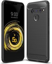 Brushed Texture Carbon Fibre Shockproof TPU Case voor LG V50 (Zwart)