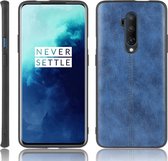 Voor OnePlus 7T Pro schokbestendig naaien koe patroon huid PC + PU + TPU Case (blauw)