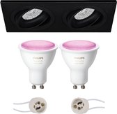 PHILIPS HUE - LED Spot Set GU10 - White and Color Ambiance - Bluetooth - Prima Borny Pro - Inbouw Rechthoek Dubbel - Mat Zwart - Kantelbaar - 175x92mm