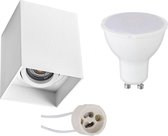 Opbouwspot Set - Prima Luxina Pro - GU10 Fitting - Opbouw Vierkant - Mat Wit - 4W - Warm Wit 3000K - Verdiept - Kantelbaar - 90mm