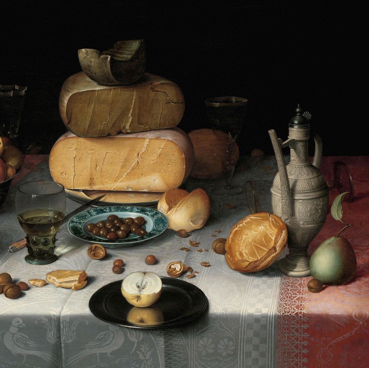 Schilderij - stilleven met kazen - Collectie dutch masters - Dibond wit - 74x74cm