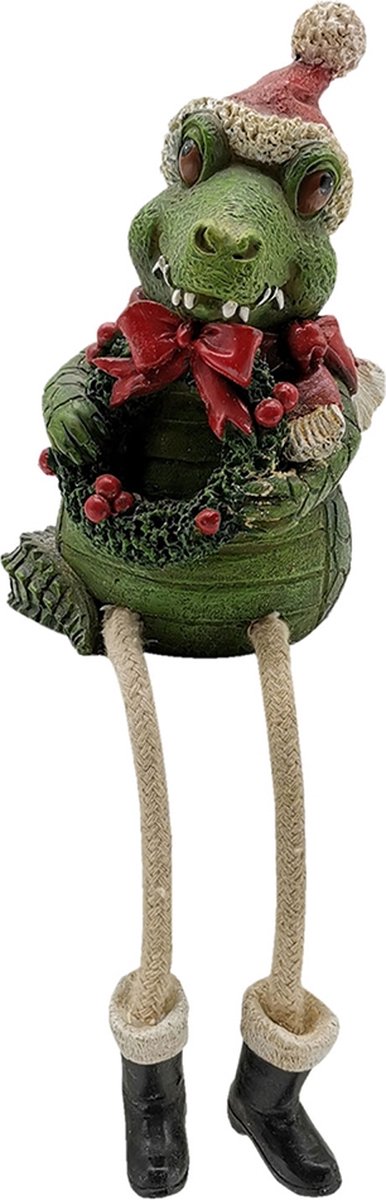 Clayre & Eef Beeld Krokodil 7x7x12 cm Groen Polyresin Kerstdecoratie