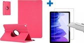 Samsung Galaxy Tab A7 Hoes - (2020/2022) - 360 graden draaibaar case Pink + screenprotector gehard glas