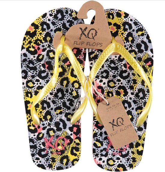 Xq Footwear Slippers Panterprint Meisjes Geel/grijs Maat 35-36 | bol.com