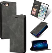 Retro Skin Feel Business magnetisch horizontaal lederen flip-hoesje voor iPhone 8 Plus / 7 Plus (donkergrijs)