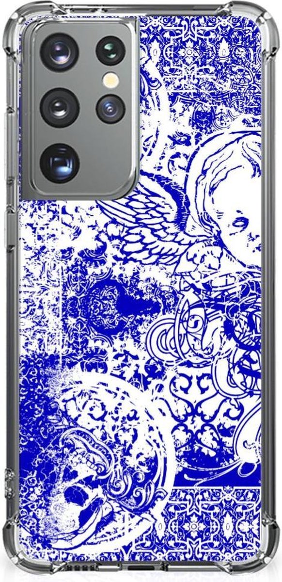 Extreme Case Samsung Galaxy S21 Ultra Angel Skull Blauw