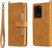 Voor Galaxy S20 ultra multifunctionele afneembare magnetische horizontale flip lederen tas met kaartsleuven en houder en portemonnee (bruin)