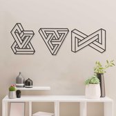 Geometrische Wanddecoratie - Knopen - Hout - Wall Art - Muurdecoratie - Zwart - 28.5 x 25 cm