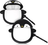 kwmobile Hoes geschikt voor Apple Airpods 1 & 2 - Siliconen cover voor oordopjes in zwart / wit / geel - Pinguïn design