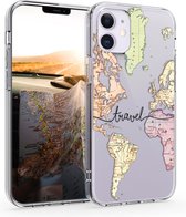 kwmobile telefoonhoesje voor Apple iPhone 12 mini - Hoesje voor smartphone in zwart / meerkleurig / transparant - Travel Wereldkaart design