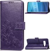 Lucky Clover Pressed Flowers Pattern Leather Case voor Galaxy S10e, met houder & kaartsleuven & portemonnee & draagriem (paars)