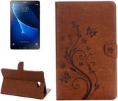 Voor Galaxy Tab A 10.1 Geperst Bloemen Vlinderpatroon Horizontale Flip PU-lederen Case met Magnetische Gesp & Houder & Kaartsleuven & Portemonnee (Bruin)