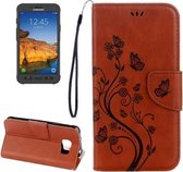 Voor Galaxy S7 Active Pressed Flowers Butterfly Pattern Horizontale Flip Leather Case met houder & kaartsleuven & portemonnee & lanyard (bruin)