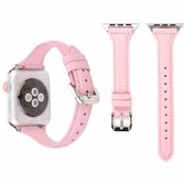 Eenvoudige mode lederen T-type horlogeband voor Apple Watch Series 3 & 2 & 1 42 mm (roze)